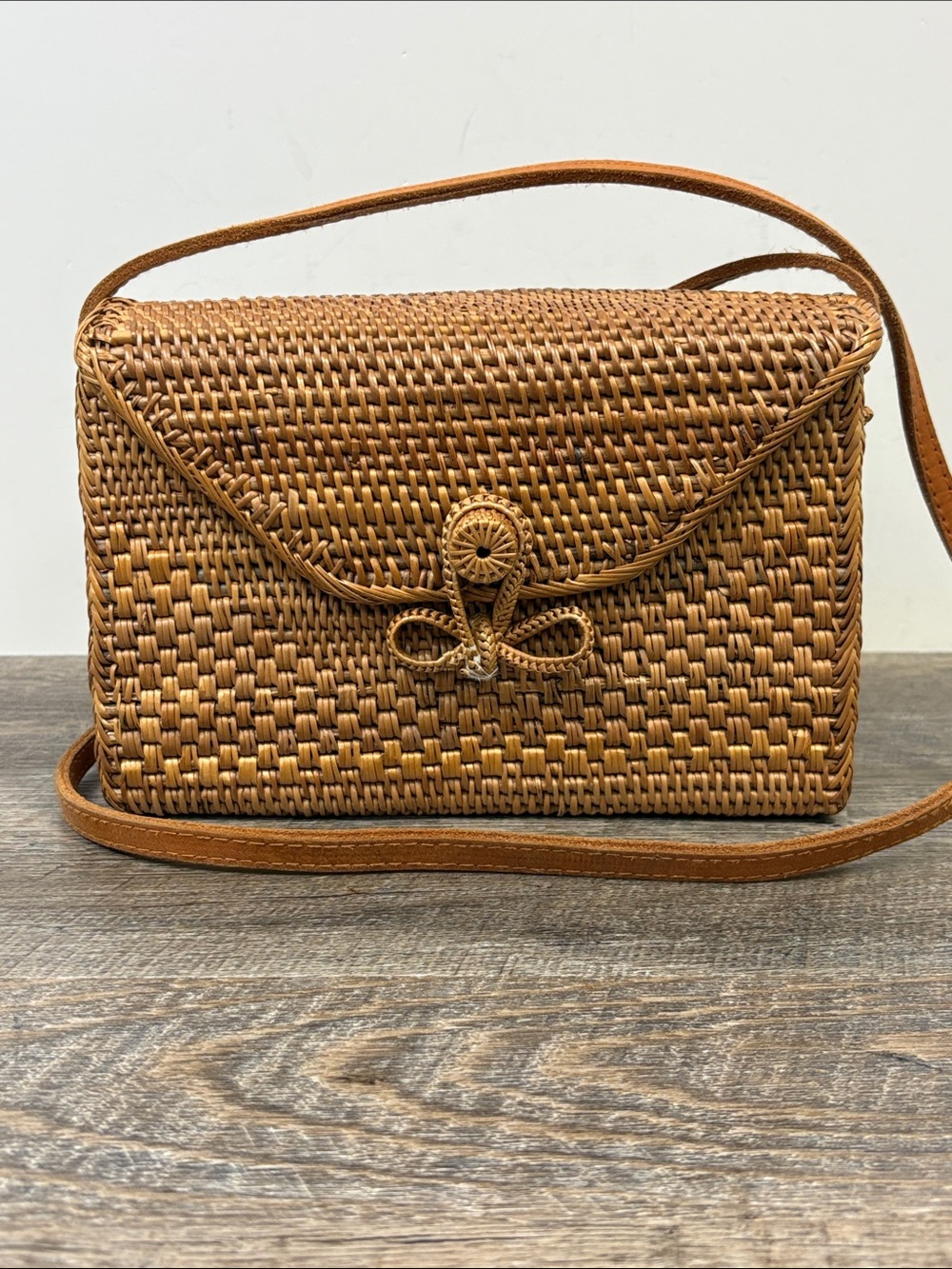 Street Level Woven Rattan Crossbody Bag